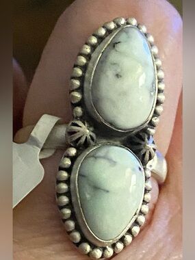 Native Made Paloma Double Stone Adjustable Ring Set In 925 Sterling Silver